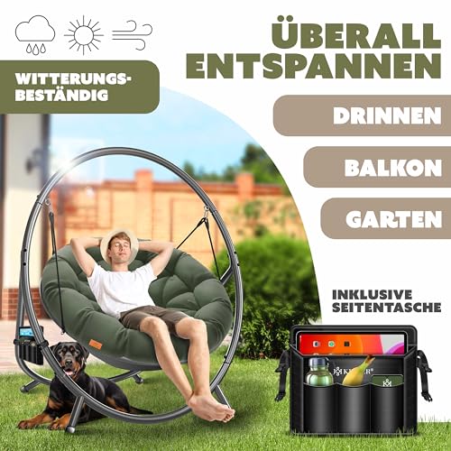 KESSER® Hängesessel mit Gestell Bali Hängeschaukel Hängestuhl bis 150kg für Indoor und Outdoor + Kissen & Seitentasche Hängekorb Stahlgestell & Schaumstoff Sitzpolster 4