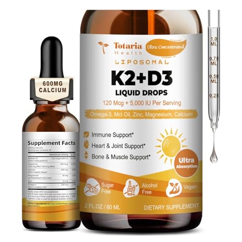 Totaria Liposomal Liquid Vitamin D3 5000 IU + K2 200mcg Drops