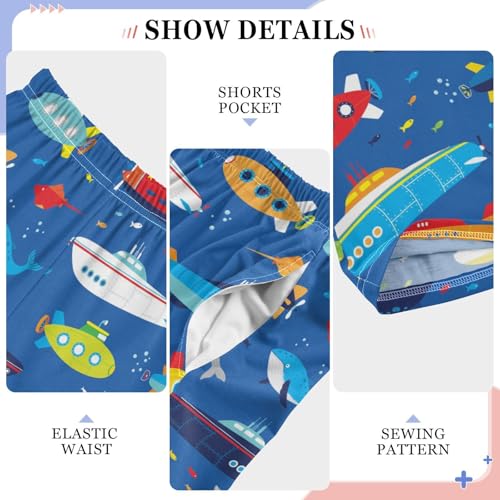 Submarine Shark Fish Boys Long Pants Soft Trousers Elastic Waist Kids Lounge Bottoms with Pockets S-XL4