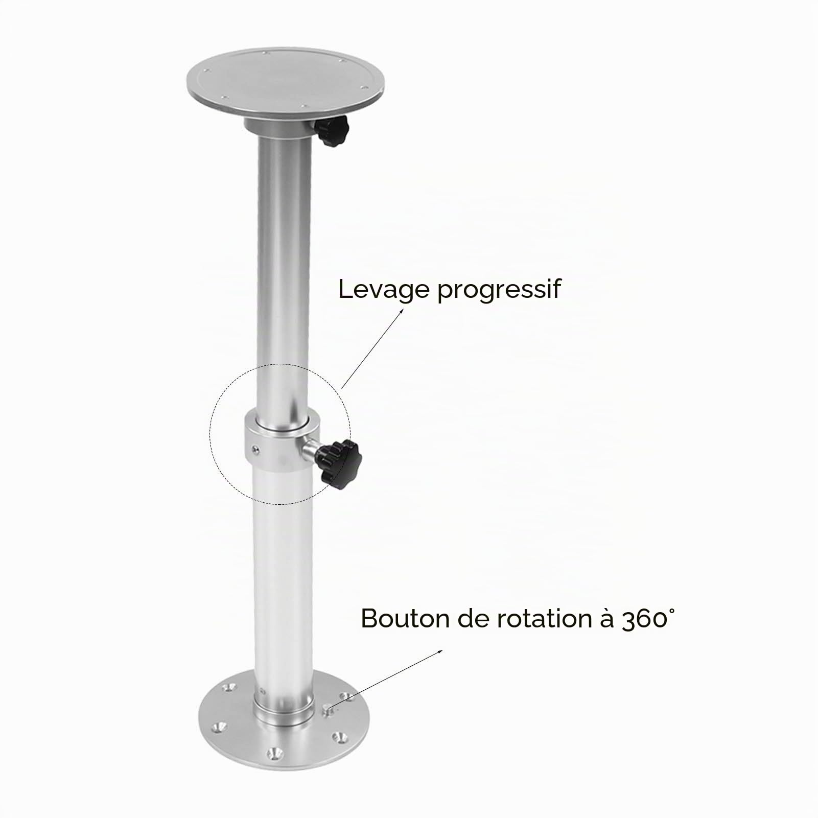 Pied de Siège de Bateau, Support de Piédestal de Table Réglable 445‑690mm Alliage D'aluminium de Rotation de 360° pour la Maison de Yacht de Bateau de RV