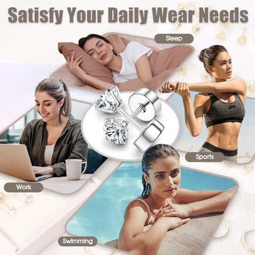 Hypoallergenic Surgical Steel Earrings for Sensitive Ears -𝗦𝗺𝗮𝗹𝗹 Flat Back Stud Earrings for Women Men - Cubic Zirconia Opal Stud Hoop - 20G Flatback Cartilage Earring Sets for Multiple Piercing 13Pairs3