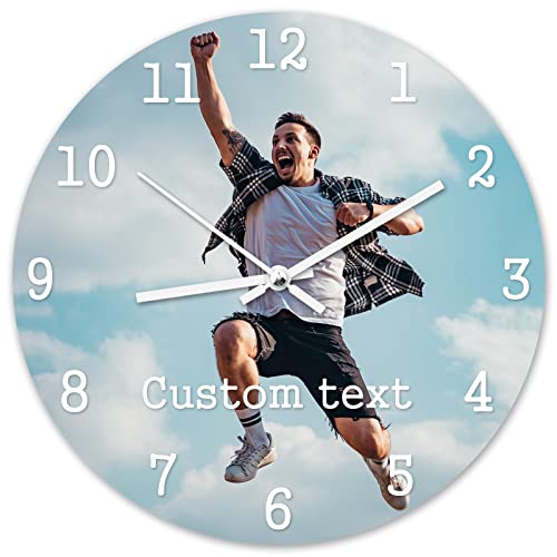 ＨＡＯＡＮＧＺＨＥ Reloj De Pared Personalizado, Reloj de Pared Personalizado con Imagen, sin tictac, Imagen, Texto y Logotipo, Relojes de Pared Personalizados para decoración de Sala de Estar, Oficina, PVC