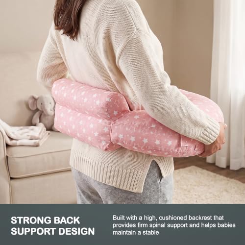 Image of BAYBEE Feeding Pillow for New Born Baby with Foldable Breastfeeding Cover | Feeding Cover for Nursing Mom with Adjustable Velcro & Back Support | Nursing Pillow with Removable & Washable (Dark Pink)