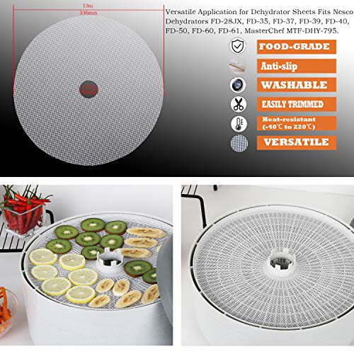 Kispog 10Pcs/Set Premium Non-Stick Silicone Dehydrator Sheets for Nesco Dehydrator, Round 13in - Thumbnail 6