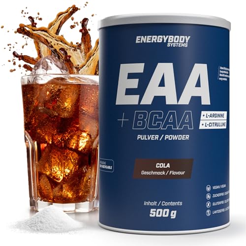 Energybody EAA Pulver mit BCAA 500g Cola/EAAs Pulver mit L-Arginin & L-Citrullin/alle 8 essentiellen EAA Aminosäuren/EAA vegan & zuckerfrei
