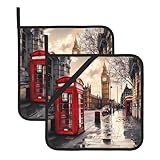 Photo Gallery red phone booth london street - set di 2 presine quadrate resistenti al calore, per forno a microonde, per cucina, cottura al forno, barbecue, grigliate Photo Gallery red phone booth london street - set di 2 presine quadrate resistenti al calore, per forno a microonde, per cucina, cottura al forno, barbecue, grigliate