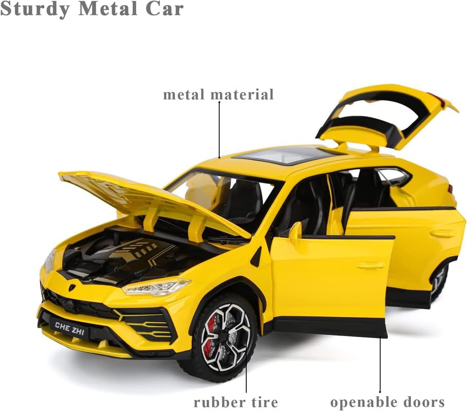 Image of Model 1:24 Lamborghini Urus Model Alloy Metal Pull Back Die-cast Car Openable Doors with Sound and Light Vehicle Car Toy for Kids - Multicolor