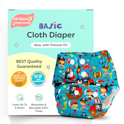 Image of BASIC Reusable Cloth Diapers | New Trimmer Version | Adjustable, Washable & Rash-Free | Includes Absorbent Pad with Dry Feel Layer | Fits 3M-3Y (5-17kg) | Certified & Comfortable for Babies