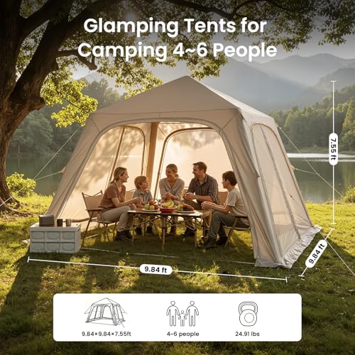 Image of Inflatable Tents for Camping, Large Blow Up Tent with Hand Pump, Easy Setup InflatableTent 4 Season Tent, Waterproof Oxford Air Glamping Tents for Camping Adult 4 /6 /8 /10 /12 Person