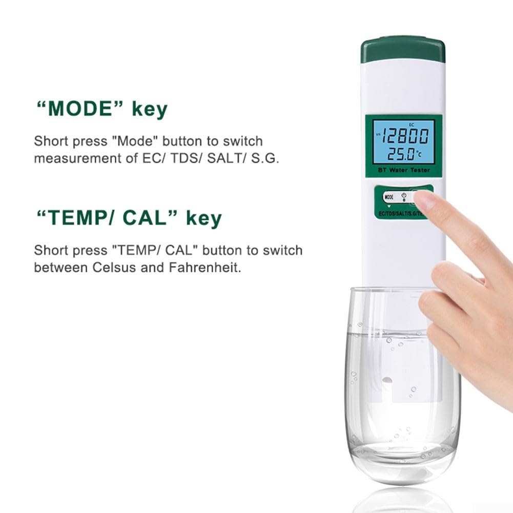 Tester di qualità dell'acqua BT98603, sale 5 in 1 per misuratore di temperatura SG per analisi della salinità della piscina e dell'acquario