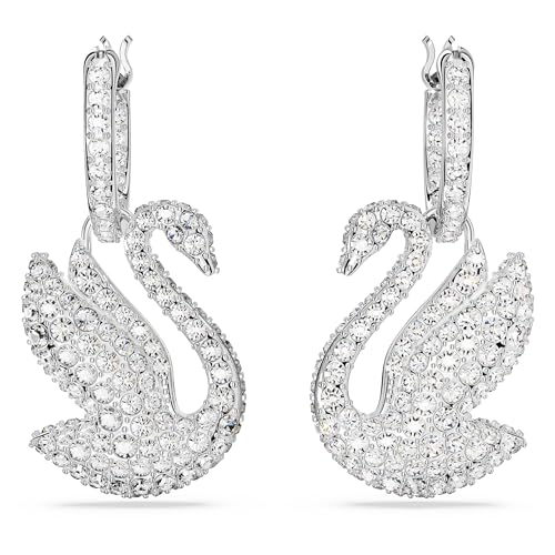 Swarovski Swan Drop Earrings, Swan, Clear, Rhodium Finished2