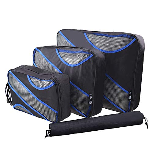 Desconocido JIER 4 Set Cubos de Embalaje, Organizadores para Maletas, Travel Packing Cubes, Equipaje de Viaje Organizadores, con Bolsa de Zapatos, Bolsa de Cosméticos (Negro)