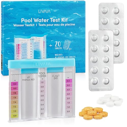 Pooltester Chlor und pH: 3er Starter Set mit Test Container, 10 Phenol Red Tabletten, 10 DPD1 Tabletten – Pool Tester pH und Chlor – pH Tester LIVAIA., 5.49 €