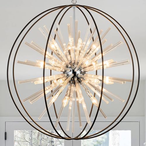 Image of Modern Large Black Crystal Chandelier for High Ceilings Foyer Entryway