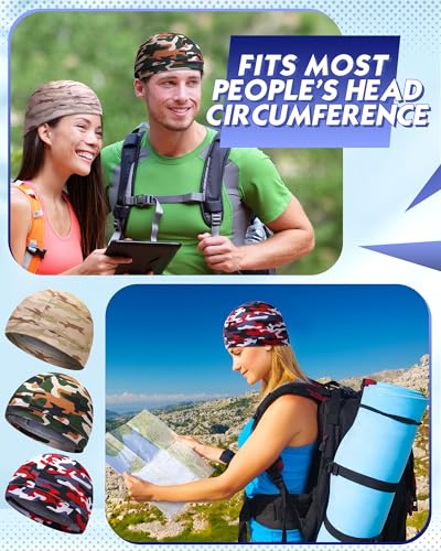 Image of 9 Pcs Cooling Skull Cap Camo Liner Sweat Wicking Lightweight Cycling Cap Running Hat for Men Women