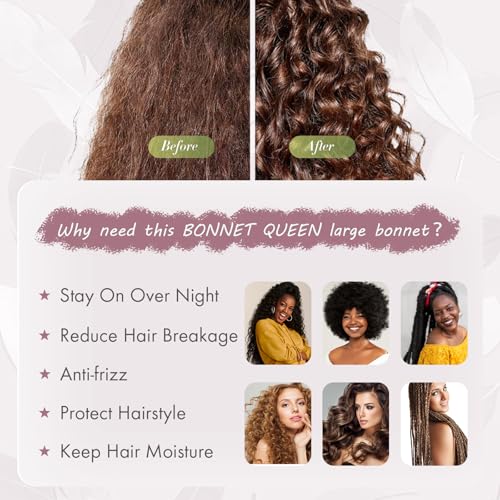 Image of BONNET QUEEN Silk Bonnet for Sleeping Women, Double layer Satin Hair Bonnet for Curly Hair, Satin Hair Cap for Sleeping