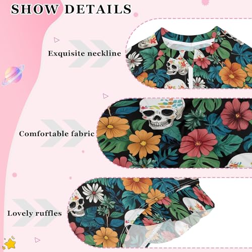 Skull Flower Girls Long Sleeve Rashguard Swimsuit UV Protection One-Piece Swimwear Bathing Suit B04044564