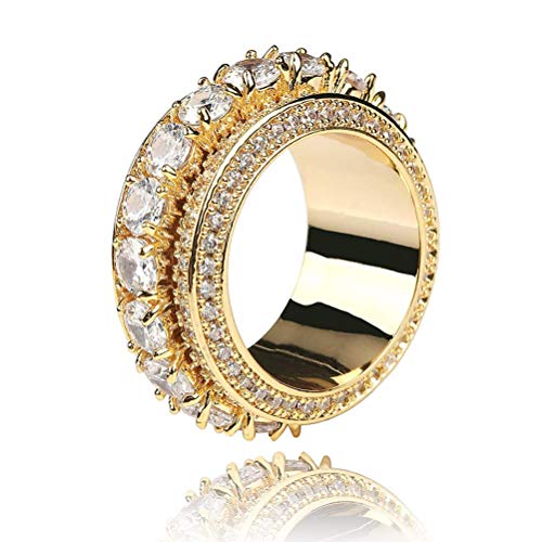 Moca Jewelry Iced Out Personalized, Rotatable Fashion Ring 18K Gold Plated Bling CZ Simulated Diamond Hip Hop Ring for Men (Gold,10)