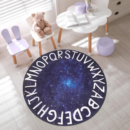 Livebox Round Kids Rug For Kids Room, Alphabet Washable Rug For Nursery, Small Circle Rug For Classroom, Galaxy Abc Rugs Educational Learning Carpet For Bedroom Playroom thumb #6