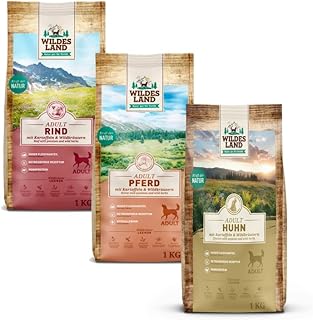 Wildes Land Classic Adult Dry Food Trial Pack 3 x 1 kg | Chicken, Beef & Horse | Grain-Free Dog Food | Hypoallergenic | Monoprotein | With Wild Herbs and Oils product image