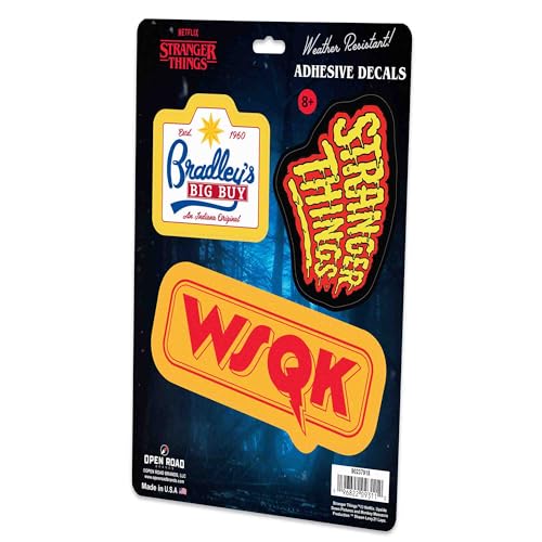Image of Stranger Things Logos Adhesive Vinyl Decals - Retro Stranger Things Stickers for Laptop or Water Bottle, 1 Pack (3 Count)