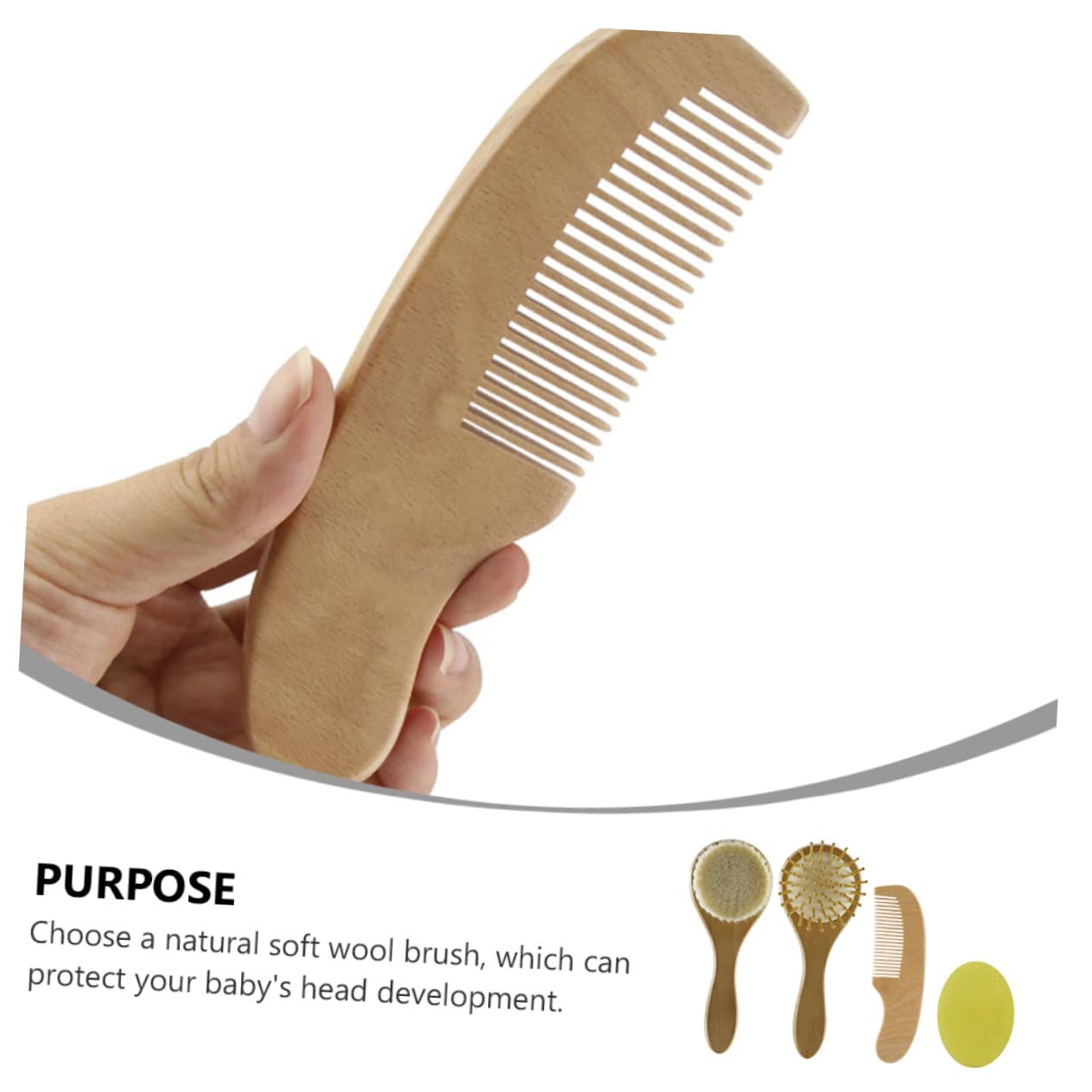 1 Set di spazzole in Lana con Manico in Legno, Set di Accessori per Il Bagno e la Doccia, Kit per la Cura del Neonato
