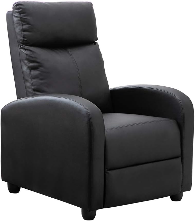 Homesailing EU Faux Leather Recliner Headrest Reclining Chair Padded Back Armchair with Solid Wood Legs Single Sofa Chair Adjustable for Lounge Living Room Bedroom Cinema Gaming Black