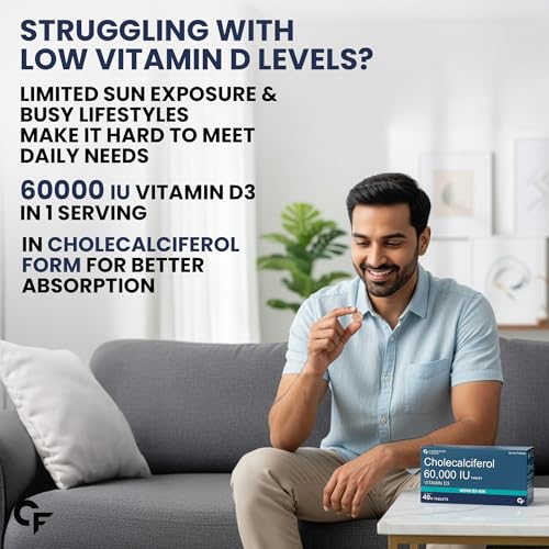 Image of Carbamide Forte Vitamin D3 60000IU Tablets | Vitamin D3 60k Supplement | Vitamin D Supplements | Cholecalciferol 60000 iu Supplement for men & women | Orange Flavour - 40 Tablets