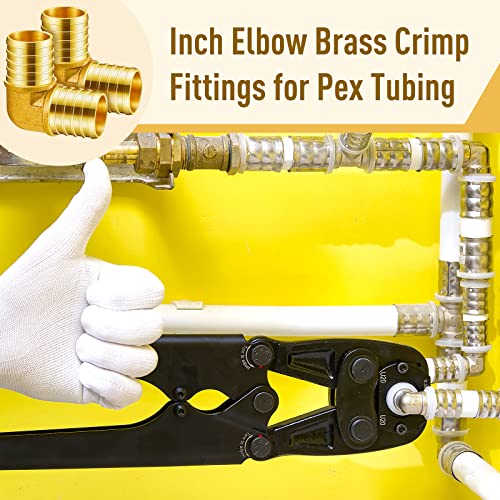 Image of Dunzy 8 Pieces 1 Inch 90 Degree Elbow PEX Brass Fittings Crimp Pipe Fittings for PEX Tubing Plumbing Tool Crimp Pipe in Plumbing Jobs