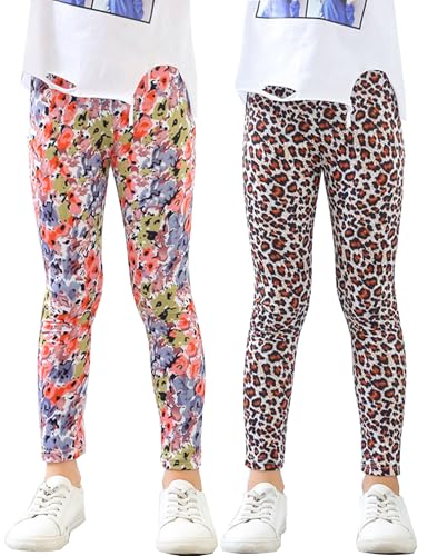 Kiench Girls Printed Leggings Pack of 2 Stretch Yoga Pants for Kids 2-11 Years