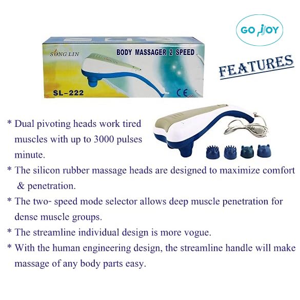 Image of Electric Dual Head Massager For Full Body Pain Relief with 2 Speeds Modes, Vibration, Magnetic & Infrared Therapy - Handheld for Neck, Back & Legs with 4 Interchangeable Heads (Blue)