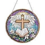 Hoobee kreuzen Diamond Painting Anhänger, Religion Diamond Painting Fensterbilder, 5D Diamant Painting mit Kette, Wandbehang Kits-Für Zuhause Wanddekoration Und Eingang Dekoration 20x20cm(kreuzen)
