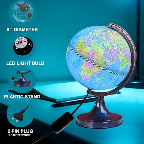 Image of Educational World Globe for stunets and Teachers (Blue /MUlti, 6 Inch Dia)