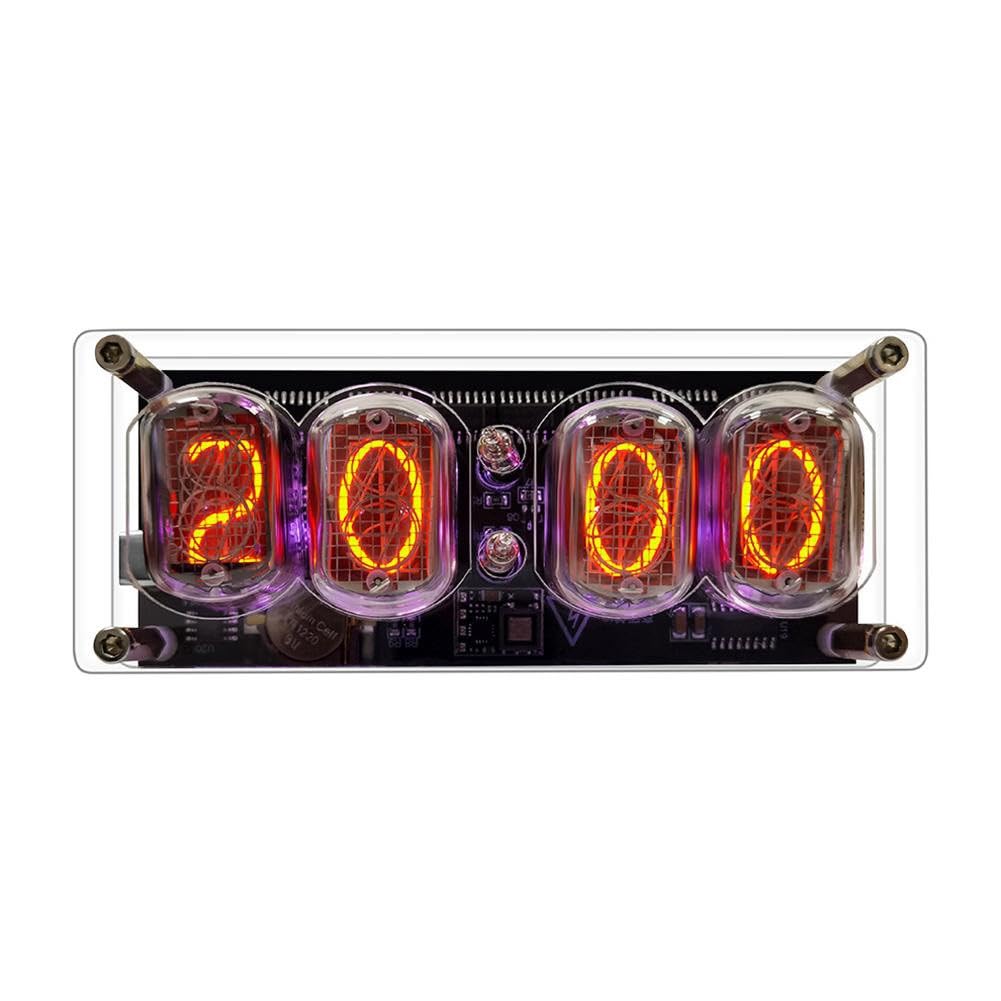 IN12 Nixie Clock Modul mit RGB-Beleuchtung, 4er IN12 Röhre, LED Lamp Tube Uhr, Energieffizient, DC5V Micro USB, Ohne Batterie, Für DIY Retro Elektronik