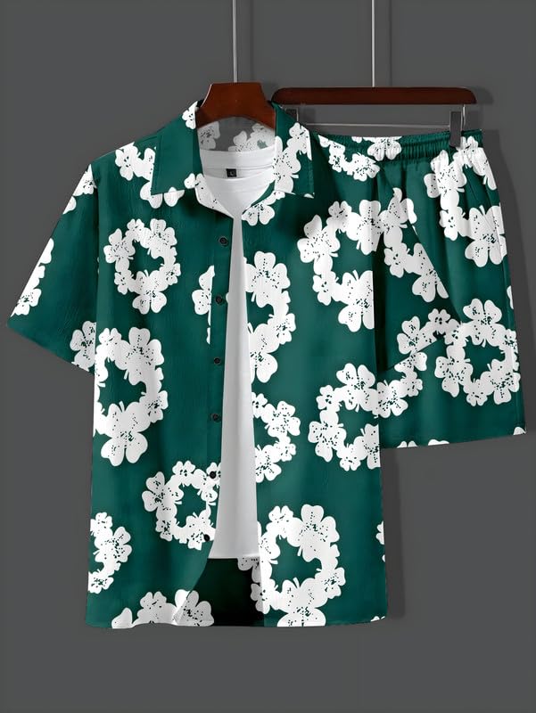 Image of Men's Printed Co-Ord Set | Plus Size Casual Shirt & Shorts Set | Nightwear Pajama Suit, Loungewear, Beachwear & Vacation Outfit Design No Shirt-Short Set10-Parent