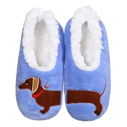 ZYZX Hausschuhsocken Damen mit Dackel Motiv Winter Warme Weiche Niedlich Kuschel Hausschuhe Lustige Flauschig Stoppersocken mit Antirutsch-Sohle Haussocken
