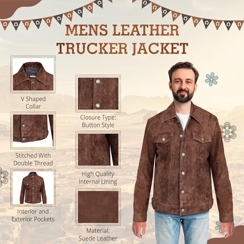 Vintage Trucker Leather Suede Jacket Men - Denim Classic Biker Cafe Racer Western Jacket2