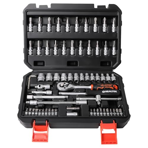 REALTEK 66 Piece 1/4 Inch Drive Socket Set, Ratchet Wrench Set including Bit Socket Set