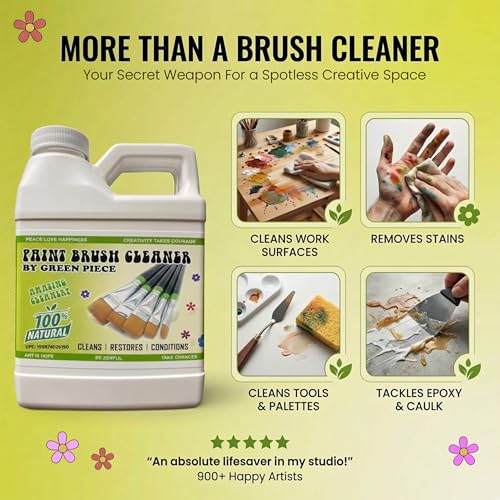 Image of Green Piece Paint Brush Cleaner & Restorer - 100% Natural, Non-Toxic Formula - Made in USA - Cleans Wet or Dry Paint - Safe for Hands - Works on Acrylic, Latex, Oil & Shellac - 18 Oz