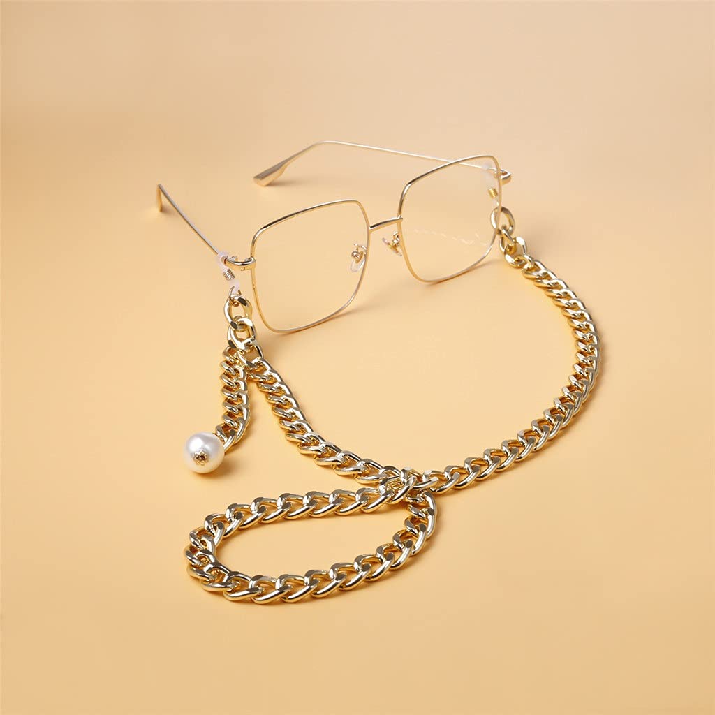 Dicke Kette Punk Nachahmungsperle Schlüsselband Lesebrille Kette Damen Accessoires Herren Sonnenbrille Halteriemen Kordeln (Color : B, Size : Length-70CM) (B Length)