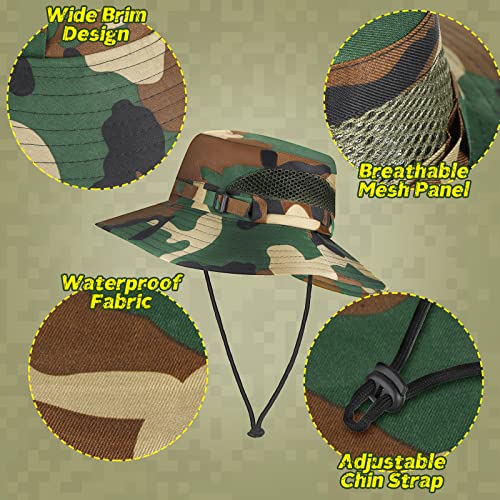3 Pcs Sun Hat for Kids Safari Camo Hat Fishing Hats for Kids Boys Bucket Hat UV Sun Protection Packable with Chin Strap for 7-14 Years Old Toddler Girls Camping Picnic Travel Beach Summer Outdoor3