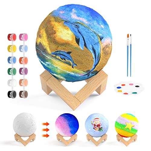 Paint Your Own Moon Lamp Kit, Arts and Crafts for Kids Ages 8-12 DIY 3D Moon Night Light for Kids Painting Kits, Creativity Arts & Crafts Kit Easter Gifts Birthday Craft Gift for Boy and Girl 6-8 3+