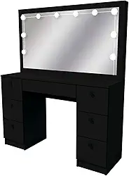 Penteadeira Ditália 7 Gav. Pe-80 Preto c/Kit Luz Camarim