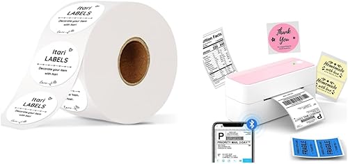 Itari Impresora de etiquetas rosa con etiqueta redonda térmica - 2" x 2", 750 hojas