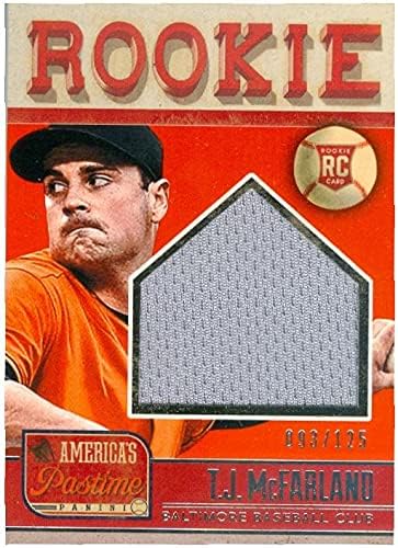 Autograph Warehouse 343501 T.J. McFarland Player Worn Jersey Patch Baseball Card - Baltimore Orioles 2014 Panini Rookie No. 247 LE 93 & 125