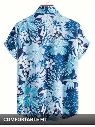 Image of Leriya Fashion Men's Tropical Hawaiian Button Down Shirt | Regular Fit Soft Rayon Short Sleeve Casual Beach Shirt with Floral Print|Summer Holiday Resort Outfit