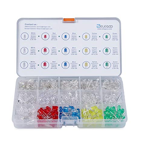 ELEGOO 3mm et 5mm Diffusé et Transparent le Kit LED Diode Electro Luminescente Assorti 5 Couleurs (Pack de 600)