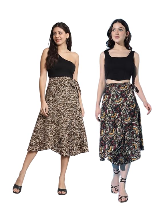 bodyfigure Women's Combo Midi Printed Wrap Around Maxi Skirt | Women Wear Midi Skirt-picture-38