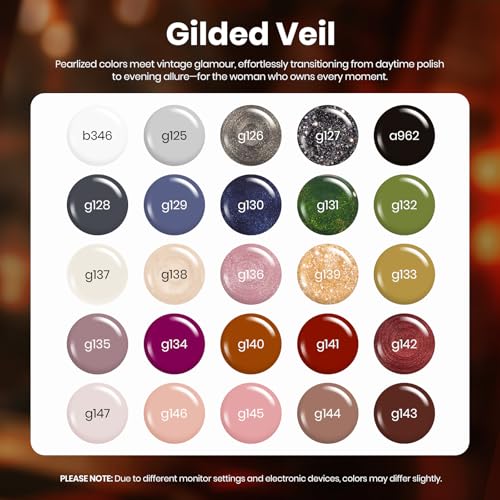 Image of beetles Gel Polish Set - Gel Nail Polish Kit Gilded Veil 25 Colors Black White Burgundy Blue Nude Grey Green Glitters UV Led Nail Polish with Top Base Coat Soak off Nail Art Gift for Women
