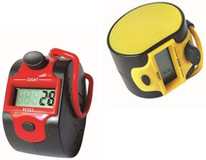 Beikalone Pack of 2 Electronic Tally Counters, Manual Digital Counter with Finger Ring, Hand held Golf Clicker, Buddha Numbers Clicker (Red + Yellow)